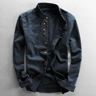 Mathis™ | Chemise Japonaise en Lin & Coton – Col Mao, Slim Fit et Respirante