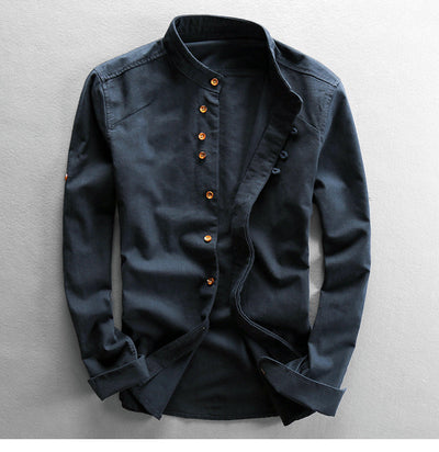 Mathis™ | Chemise Japonaise en Lin & Coton – Col Mao, Slim Fit et Respirante