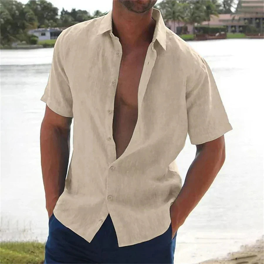 Calais™ - Chemise Décontractée Pull Bouton Lin Coton pour Hommes