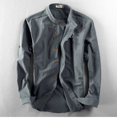 Mathis™ | Chemise Japonaise en Lin & Coton – Col Mao, Slim Fit et Respirante