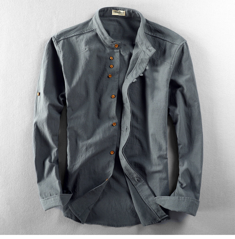 Mathis™ | Chemise Japonaise en Lin & Coton – Col Mao, Slim Fit et Respirante