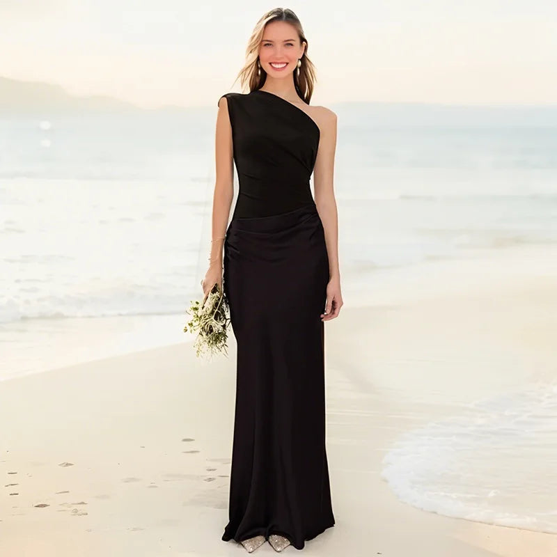 Amber™ – Robe Longue en Satin à Une Épaule
