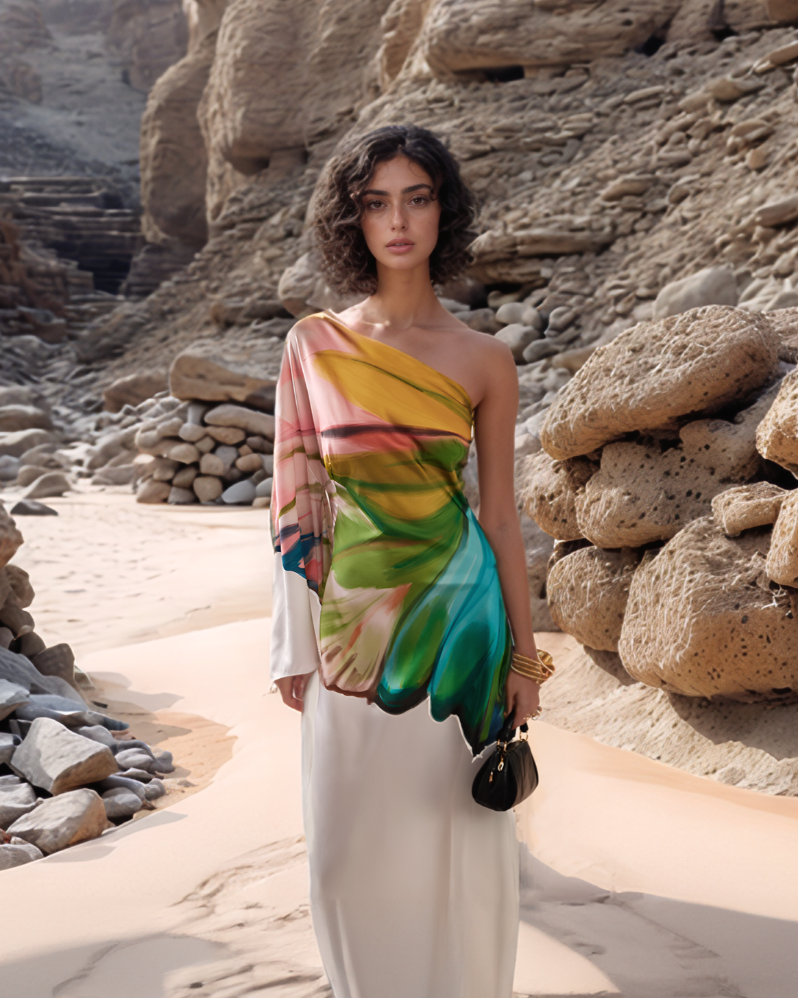 Florentine – Robe Crème Peinte à la Main