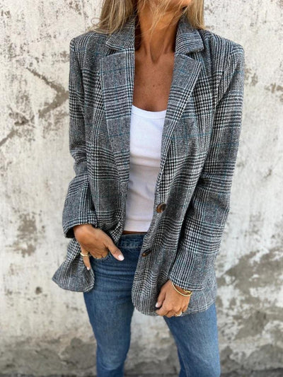 Blazer Vintage à Motif Pied-de-Poule