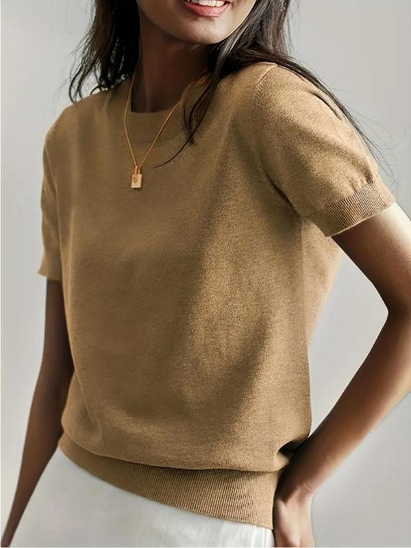 Clémence™ | Pull léger en maille coton à col rond et manches courtes