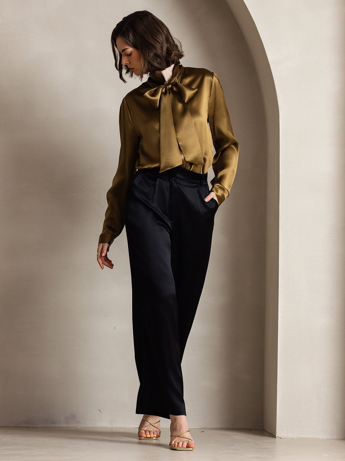 Pantalon de costume en soie classique et tendance 19 Momme, à jambes larges