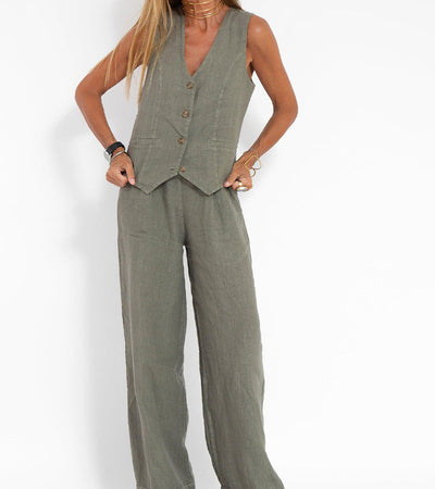 Aira™ – Ensemble composé d’un gilet boutonné et d’un pantalon à jambes larges