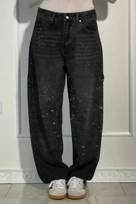 Pantalon Violette™ à taille haute, jambes larges et poches à boutons