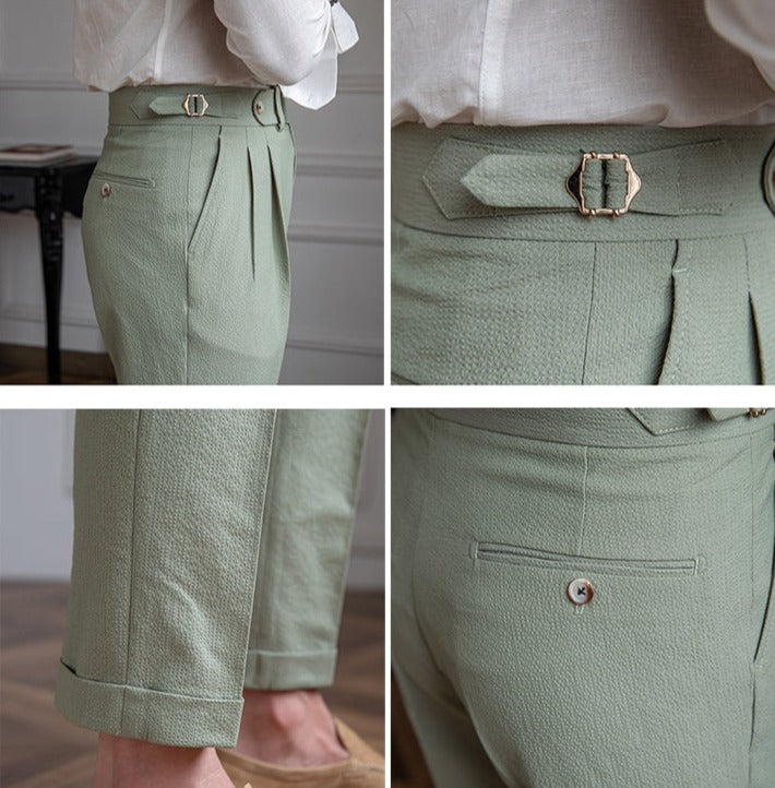 Pantalon à pinces aéré en seersucker Positano