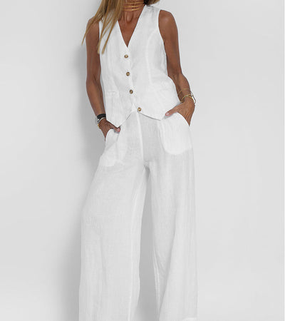 Aira™ – Ensemble composé d’un gilet boutonné et d’un pantalon à jambes larges
