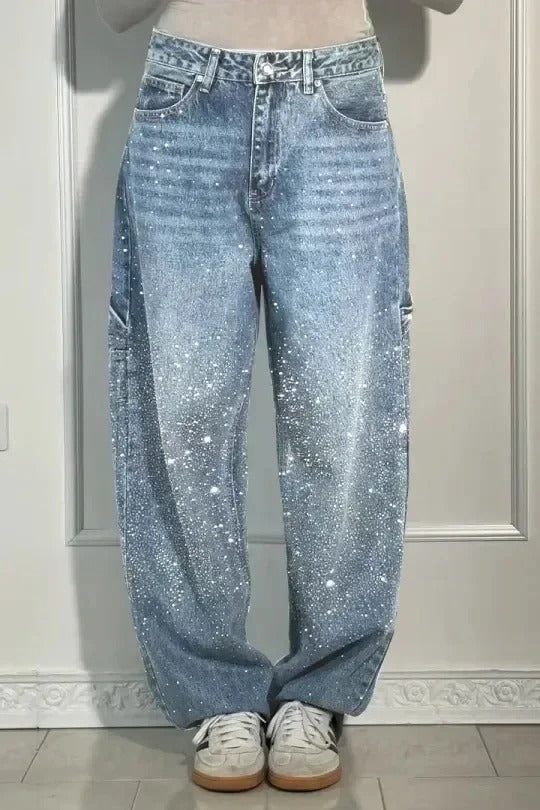 Pantalon Violette™ à taille haute, jambes larges et poches à boutons