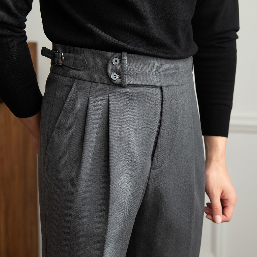 Pantalon plissé double en mélange de laine à chevrons Tuscany