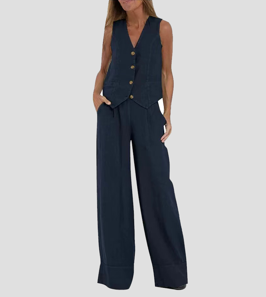 Aira™ – Ensemble composé d’un gilet boutonné et d’un pantalon à jambes larges
