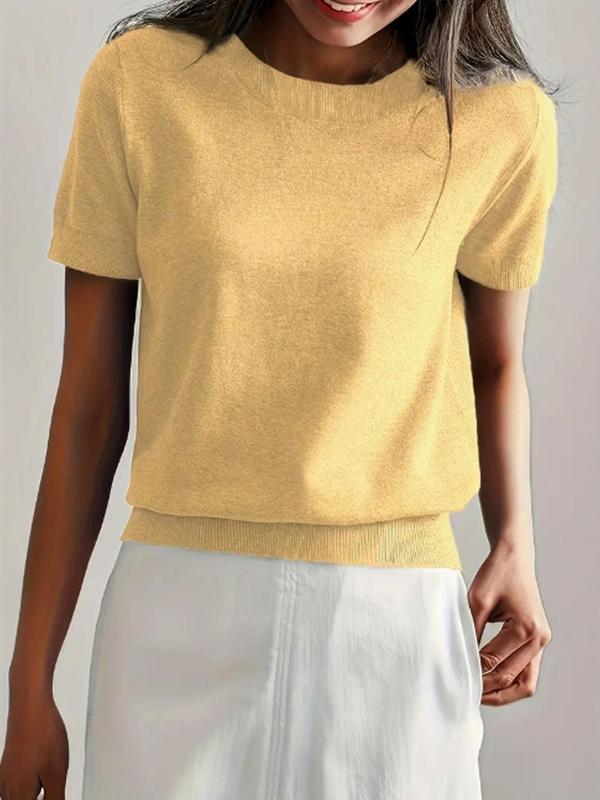 Clémence™ | Pull léger en maille coton à col rond et manches courtes