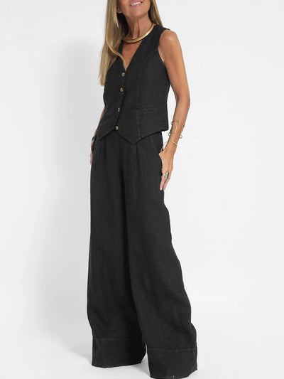 Aira™ – Ensemble composé d’un gilet boutonné et d’un pantalon à jambes larges