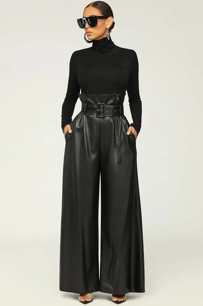 Sofie | Pantalon taille haute avec ceinture et fermeture éclair latérale