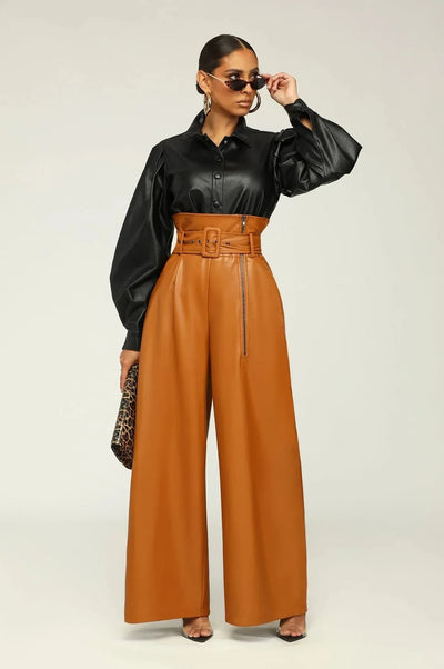 Sofie | Pantalon taille haute avec ceinture et fermeture éclair latérale