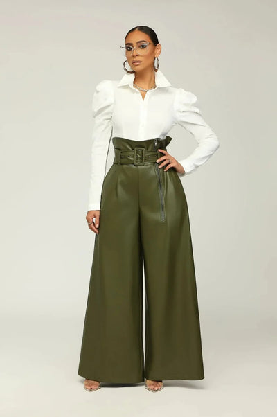 Sofie | Pantalon taille haute avec ceinture et fermeture éclair latérale