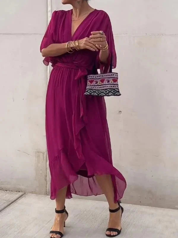 MONICA™ – ROBE EN MOUSSELINE DE SOIE À COL EN V
