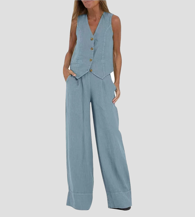 Aira™ – Ensemble composé d’un gilet boutonné et d’un pantalon à jambes larges
