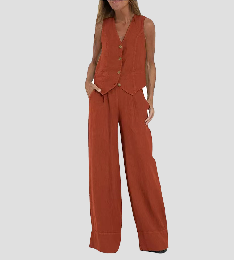Aira™ – Ensemble composé d’un gilet boutonné et d’un pantalon à jambes larges