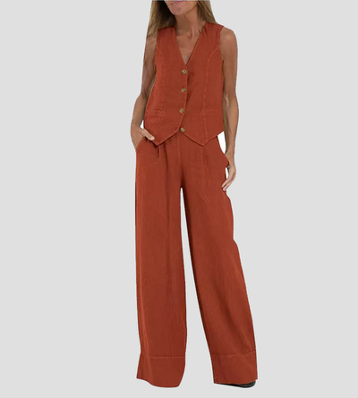 Aira™ – Ensemble composé d’un gilet boutonné et d’un pantalon à jambes larges