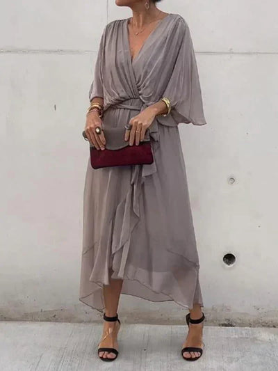 MONICA™ – ROBE EN MOUSSELINE DE SOIE À COL EN V