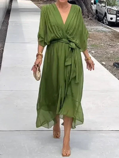 MONICA™ – ROBE EN MOUSSELINE DE SOIE À COL EN V