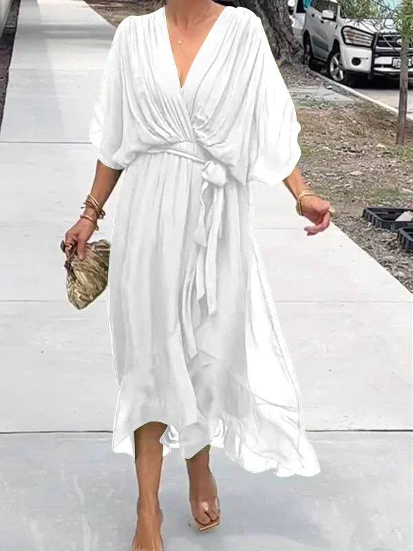 MONICA™ – ROBE EN MOUSSELINE DE SOIE À COL EN V