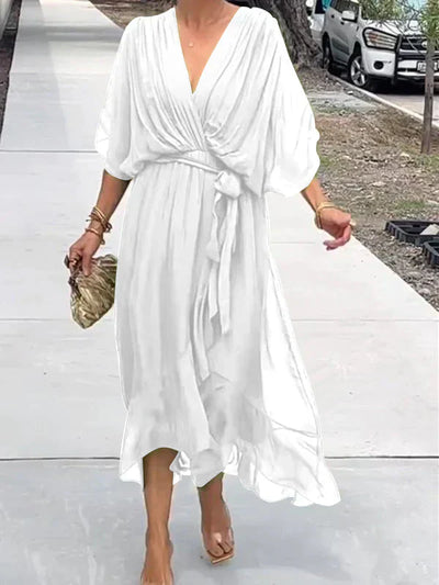 MONICA™ – ROBE EN MOUSSELINE DE SOIE À COL EN V