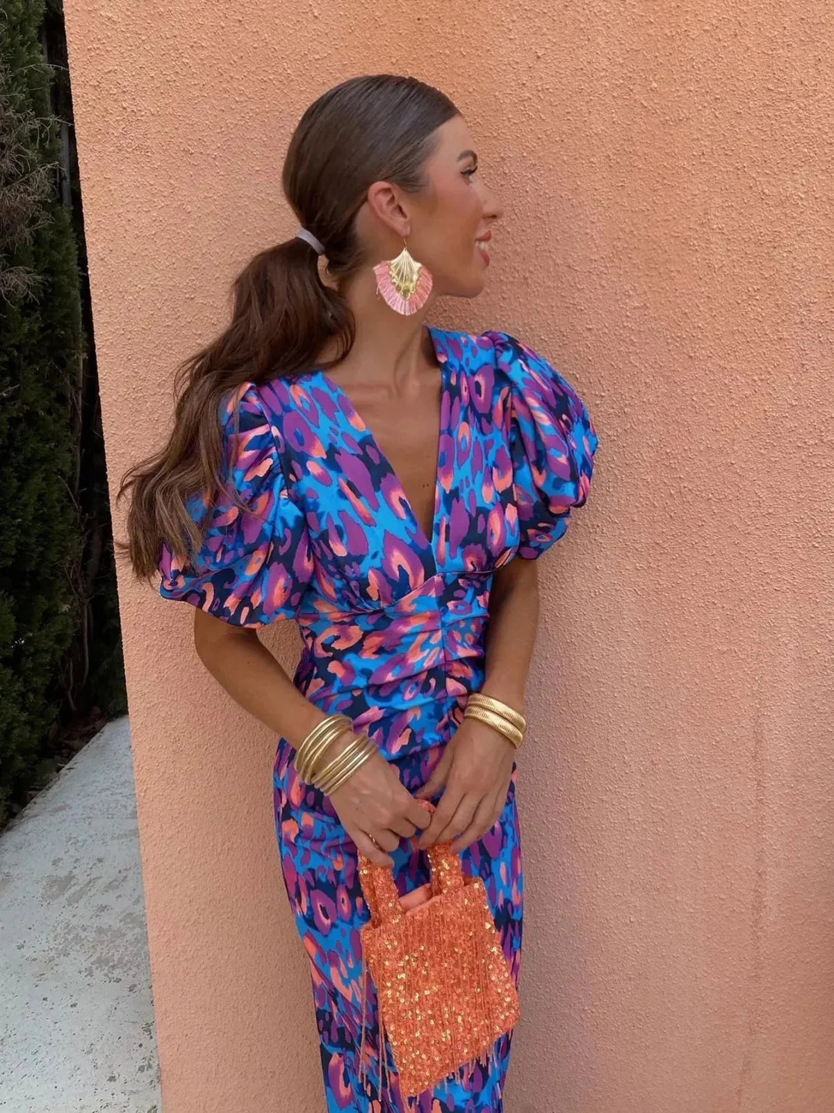 Solea – Robe Colorée à Manches Froncées