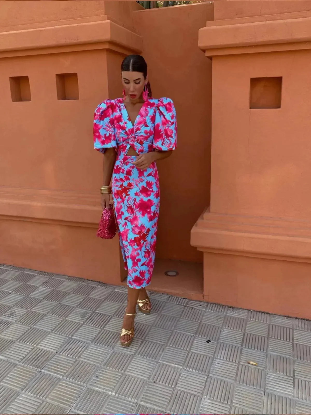 Solea – Robe Colorée à Manches Froncées