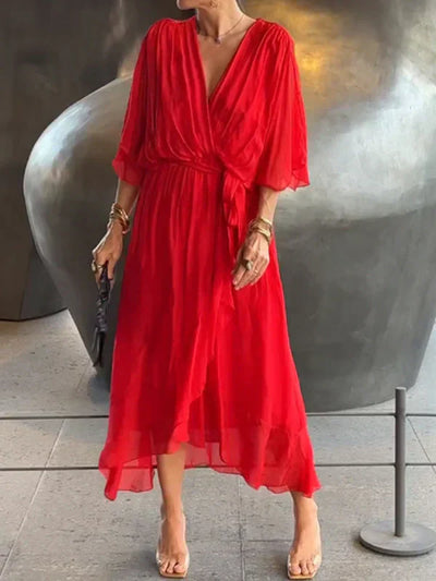 MONICA™ – ROBE EN MOUSSELINE DE SOIE À COL EN V