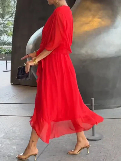 MONICA™ – ROBE EN MOUSSELINE DE SOIE À COL EN V