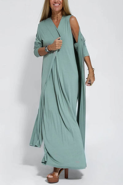 ELISE | Robe Longue Élégante avec Gilet Assorti Offert